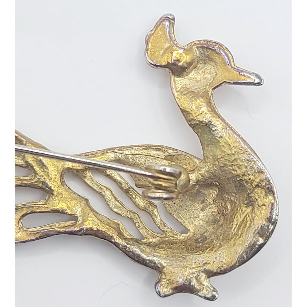 Vintage Peacock Brooch Pin Gold-Tone With Rhinestones MCM - Picture 3 of 7